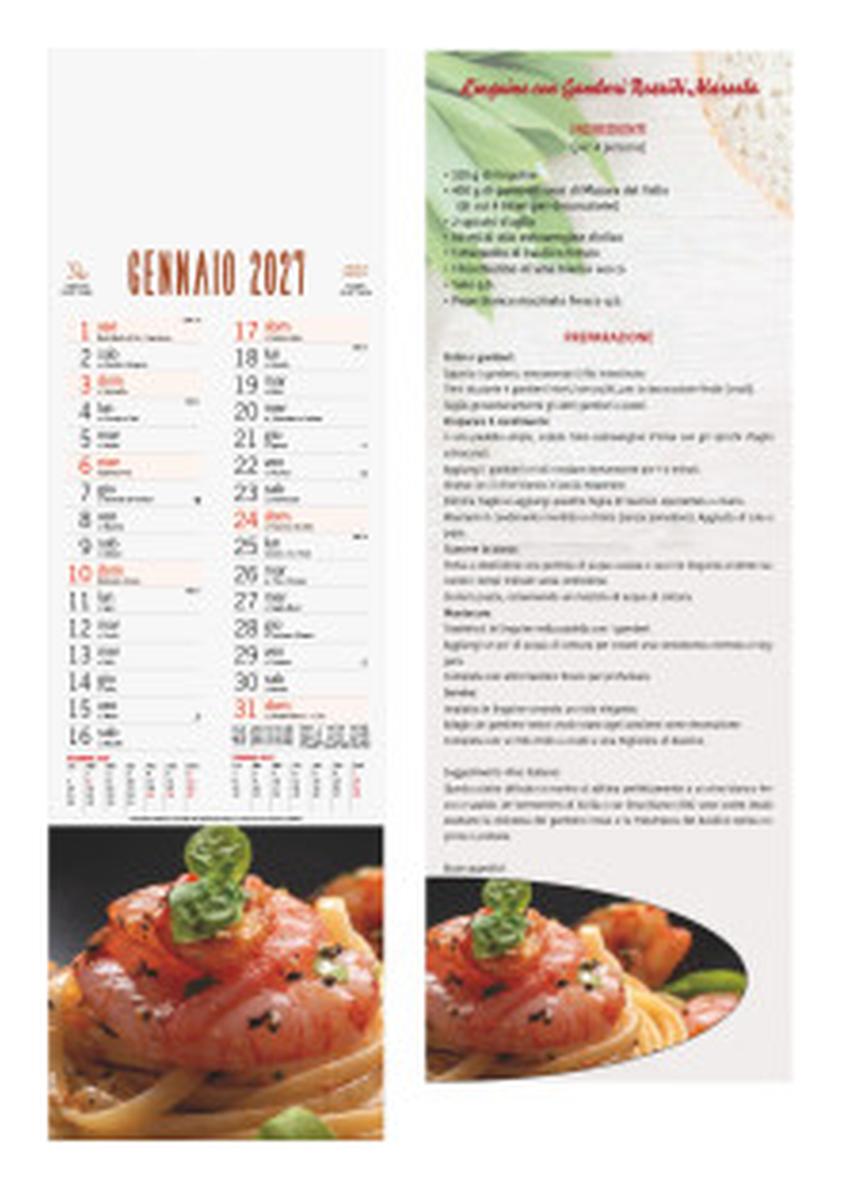 Calendario illustrato silhouette cm 14x47 - Gastronomia