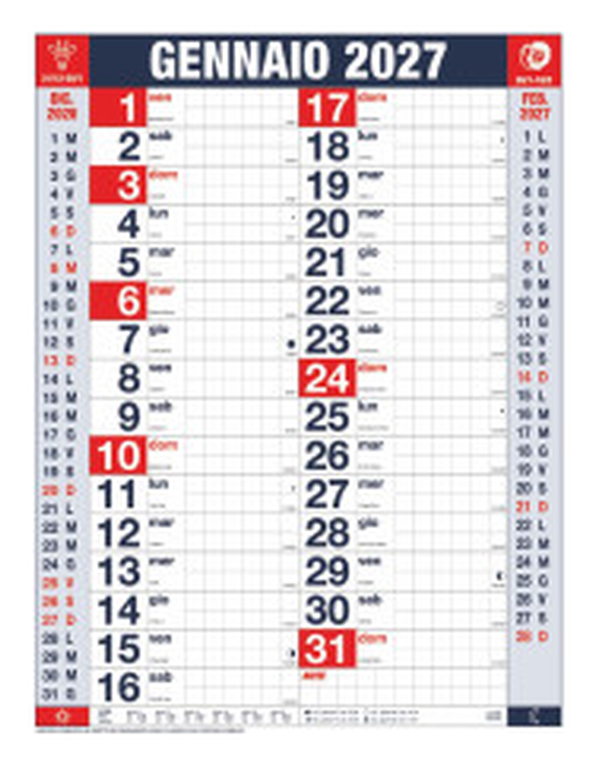 Calendario Olandese da parete cm 28,8x47