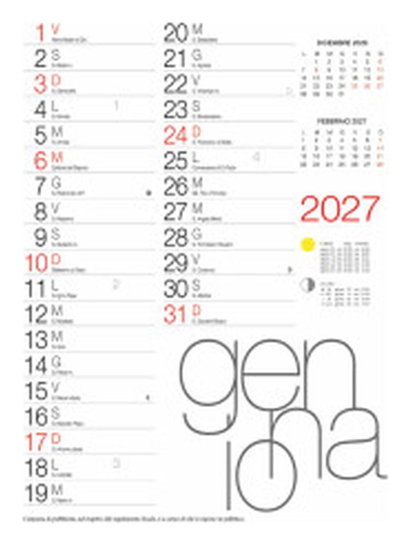 Calendario Olandese da parete cm 28,8x47