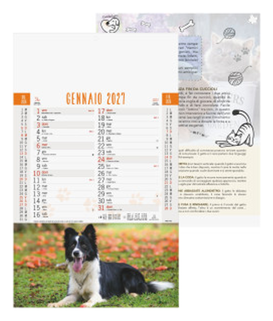 Calendario Illustrato da parete cm 28,8x9 - Cani e gatti
