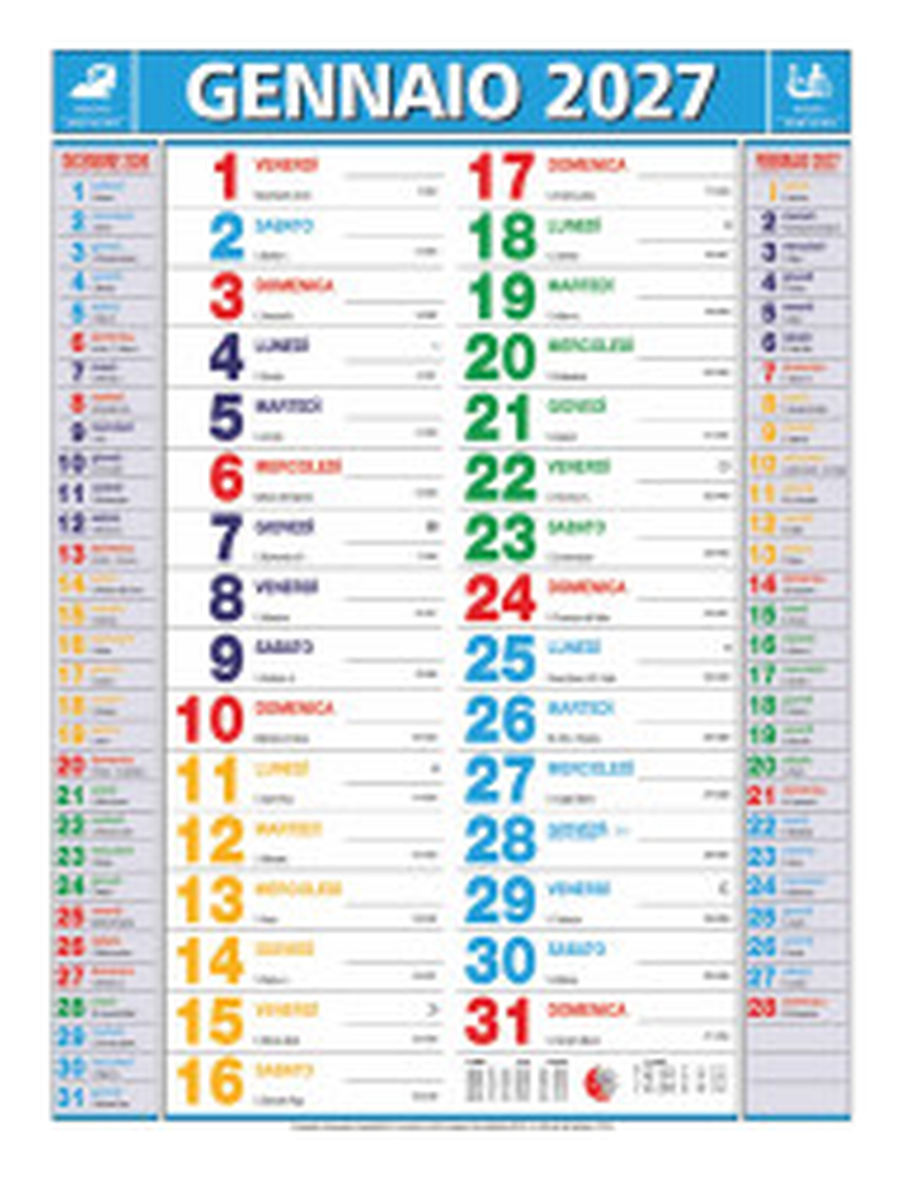 Calendario Olandese da parete cm 28.8x47