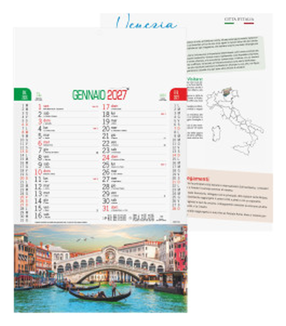 Calendario Illustrato da parete cm 28,8x47 - Paesaggi e città