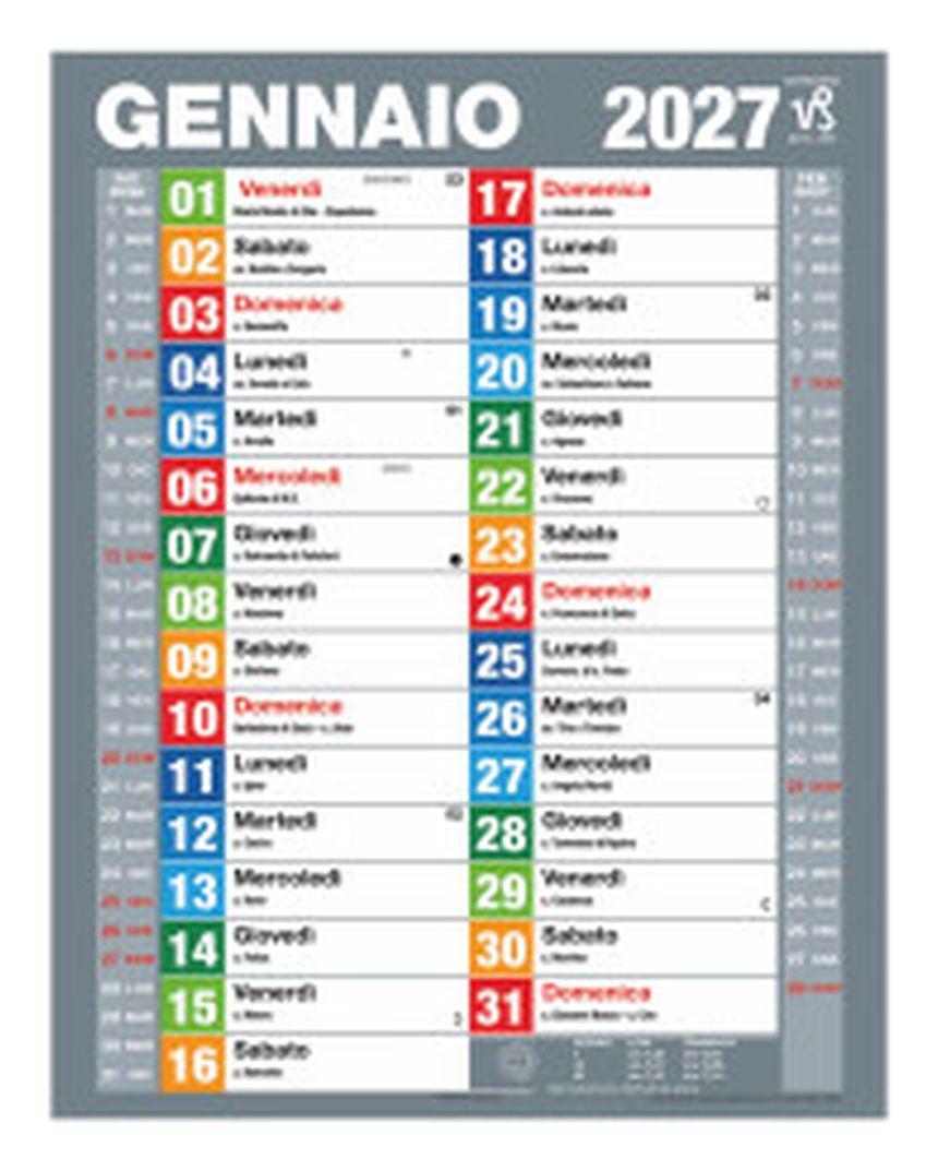 Calendario Olandese da parete cm 28,8x47