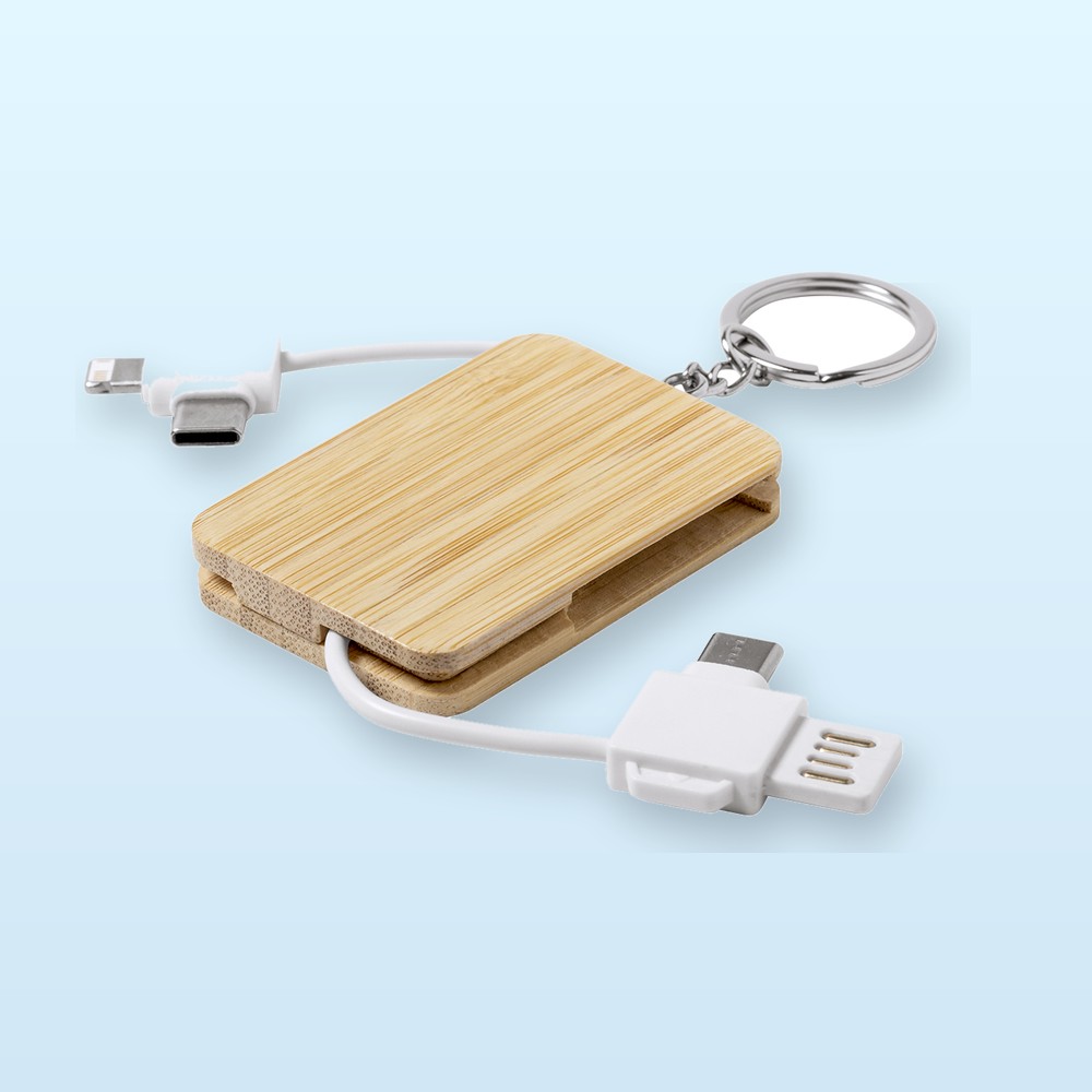 portachiavi con cavo USB - bianco - naturale