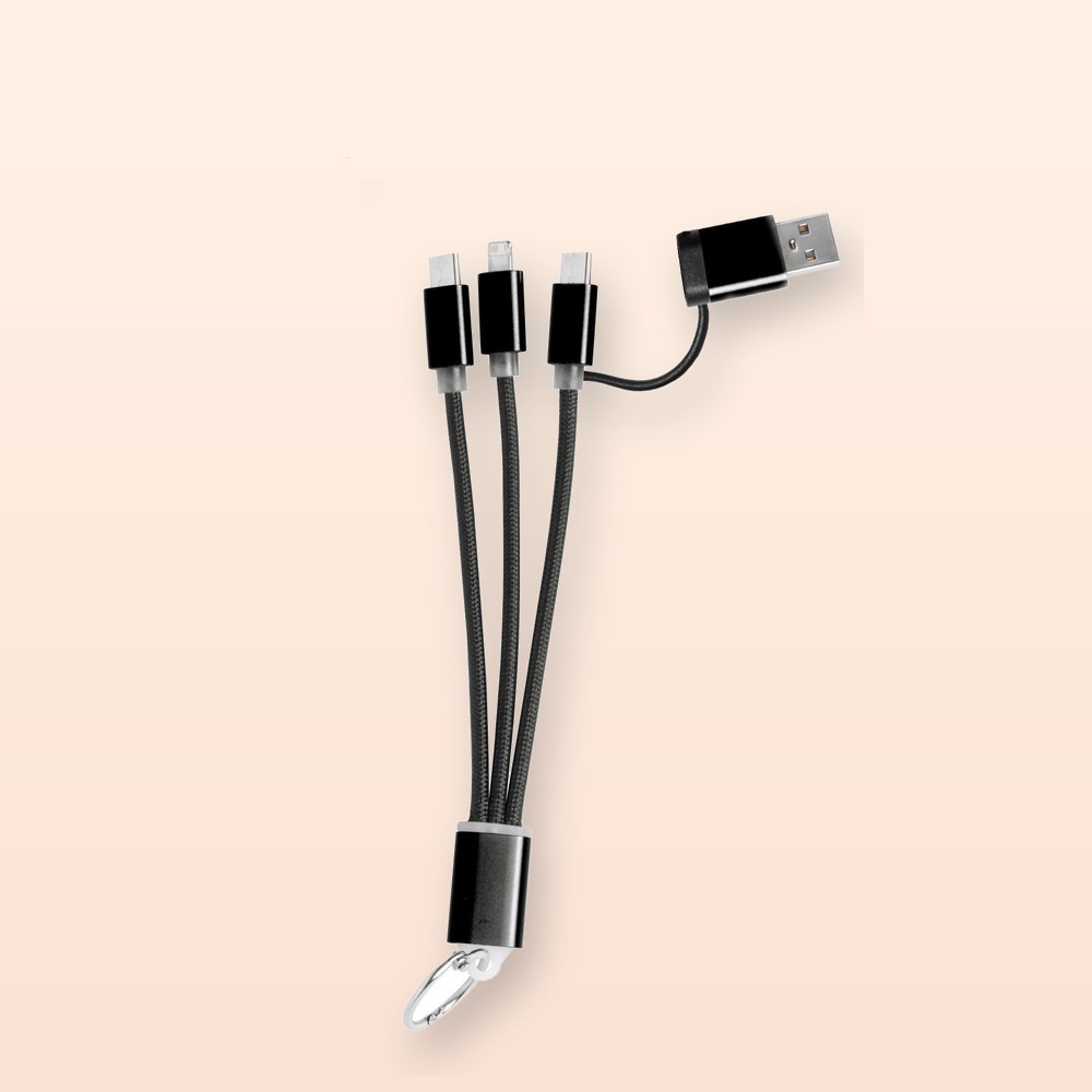 Portachiavi con cavo di ricarica USB - nero