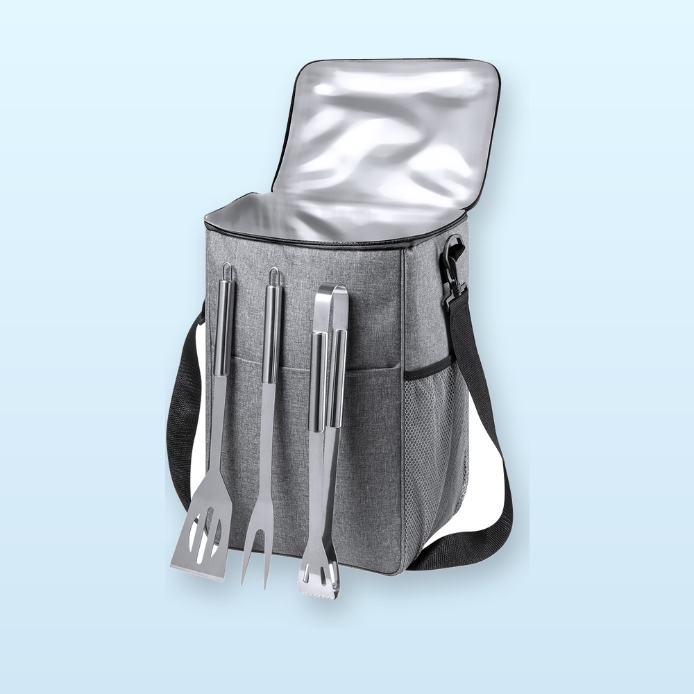 Borsa frigo con set BBQ - grigio