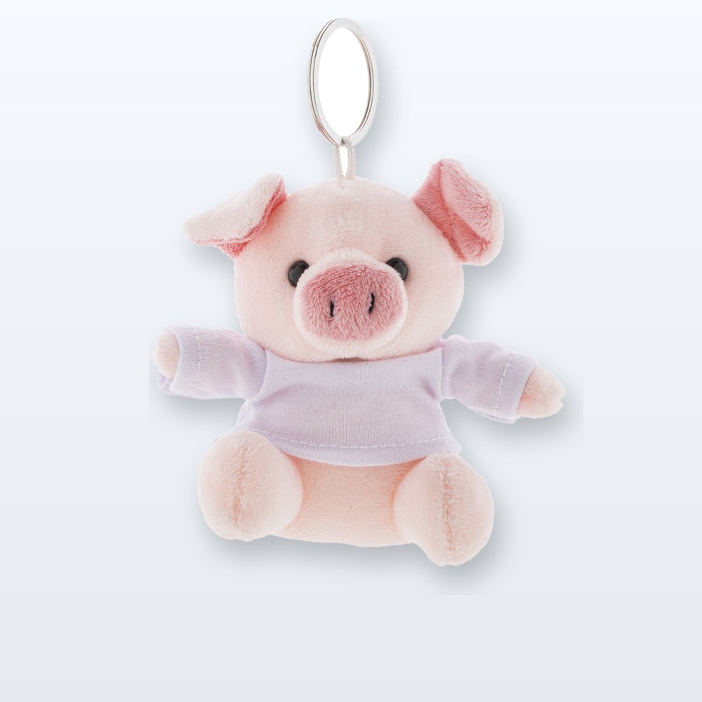 Portachiavi con maialino in peluche - fucsia
