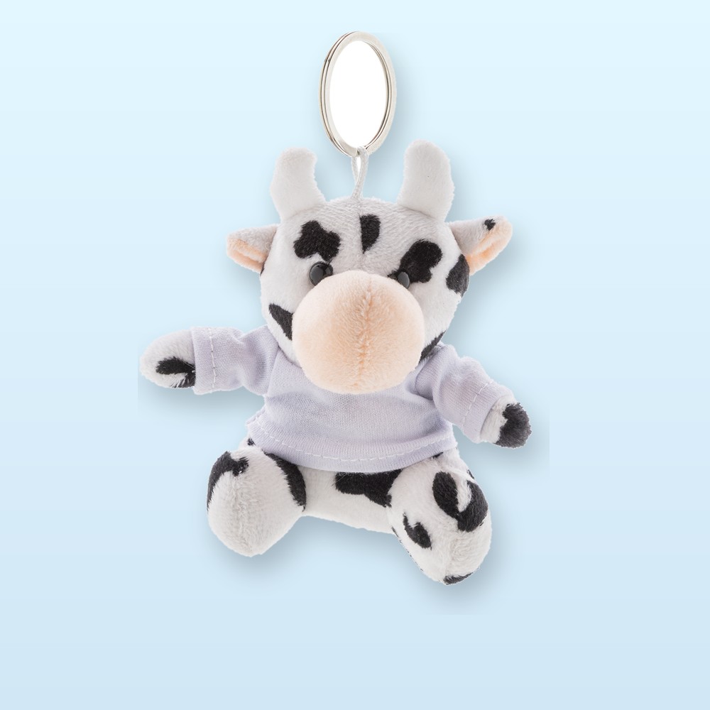 Portachiavi con mucca in peluche - bianco - nero