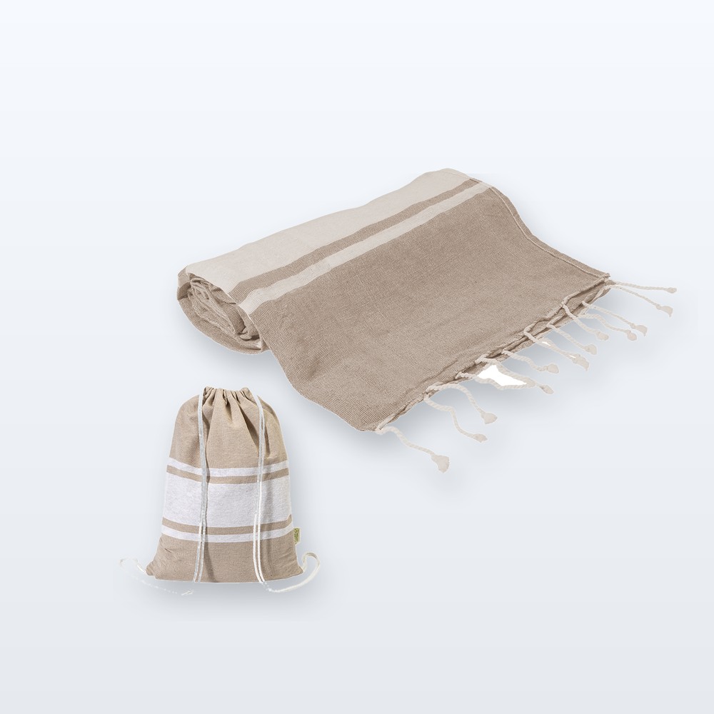 telo mare in cotone riciclato e sacchetto con chiusura a coulisse - naturale