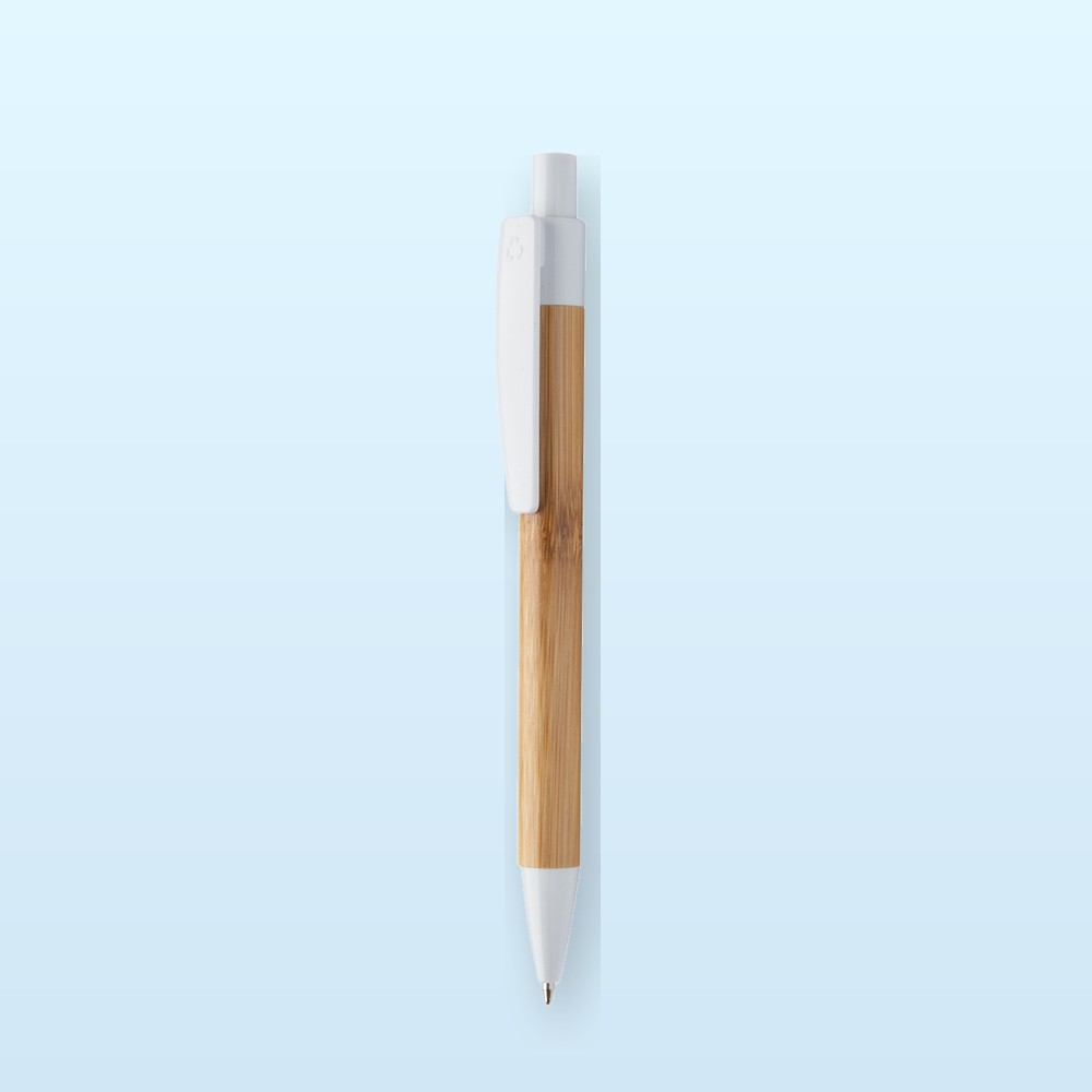 penna a sfera in bambù - bianco - naturale