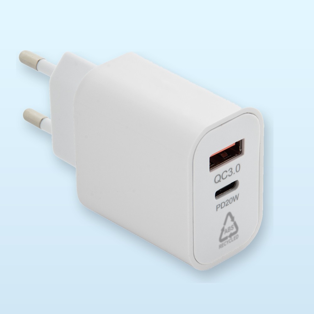 Caricabatterie USB da parete in ABS riciclato (RABS) - bianco