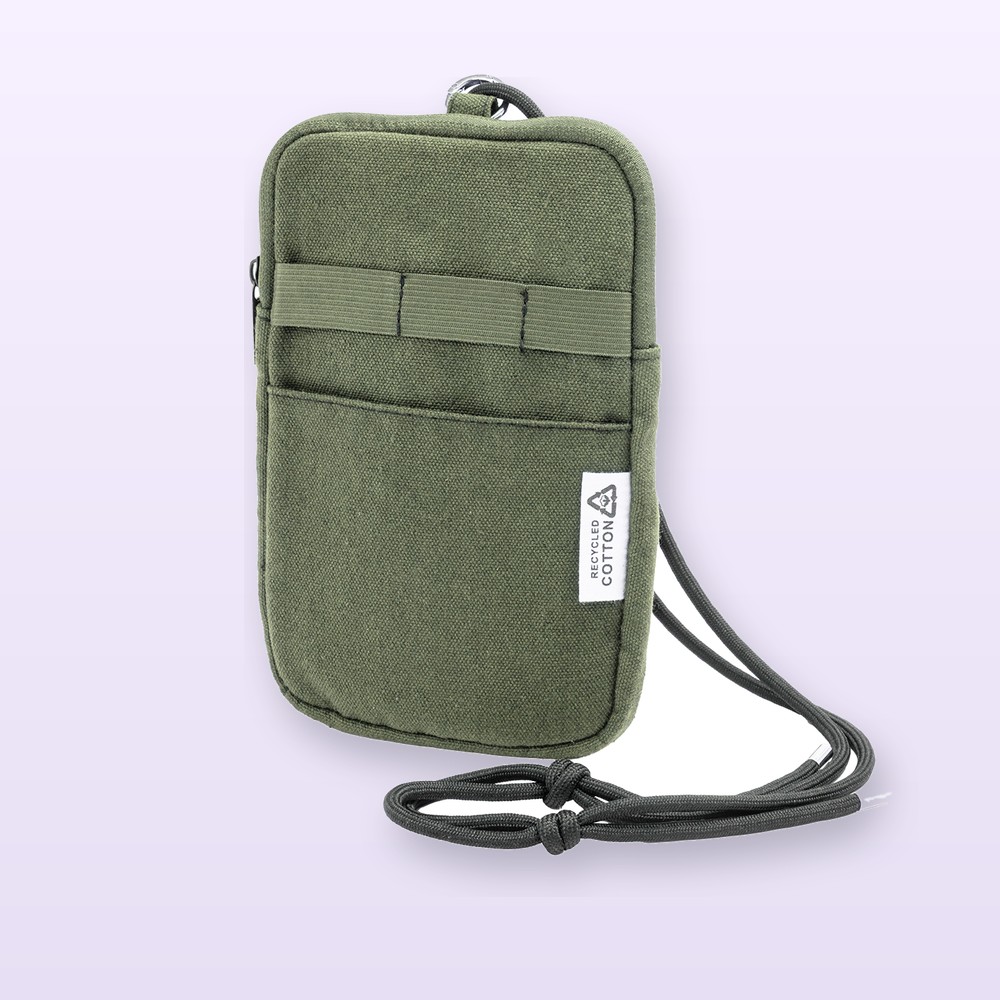 borsa portacellulare a tracolla in canvas riciclato - verde
