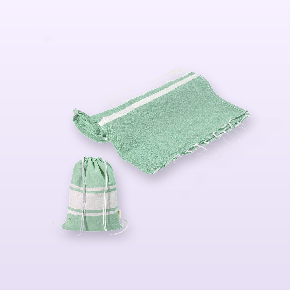 telo mare in cotone riciclato e sacchetto con chiusura a coulisse - verde