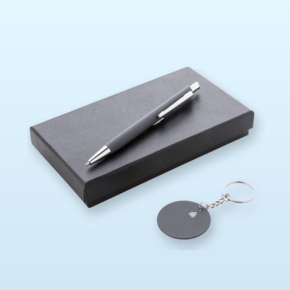Set penna con portachiavi - grigio scuro