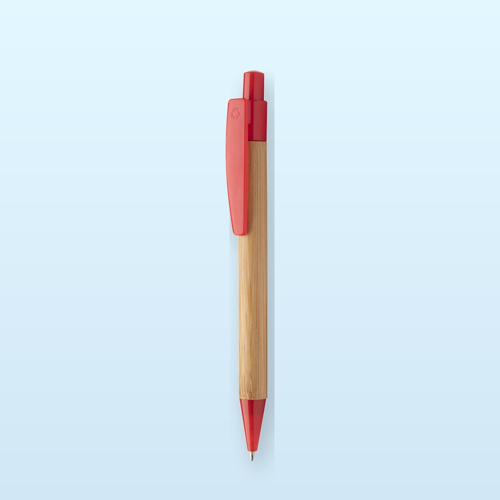 penna a sfera in bambù - rosso - naturale