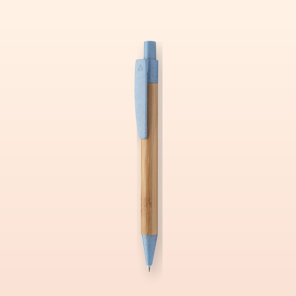 penna a sfera in bambù - blu - naturale