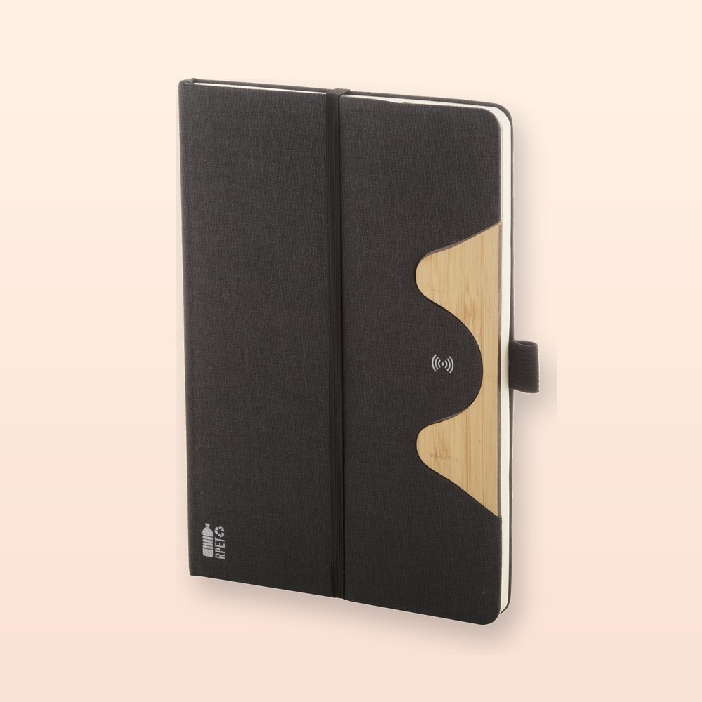quaderno in RPET con caricatore wireless - nero