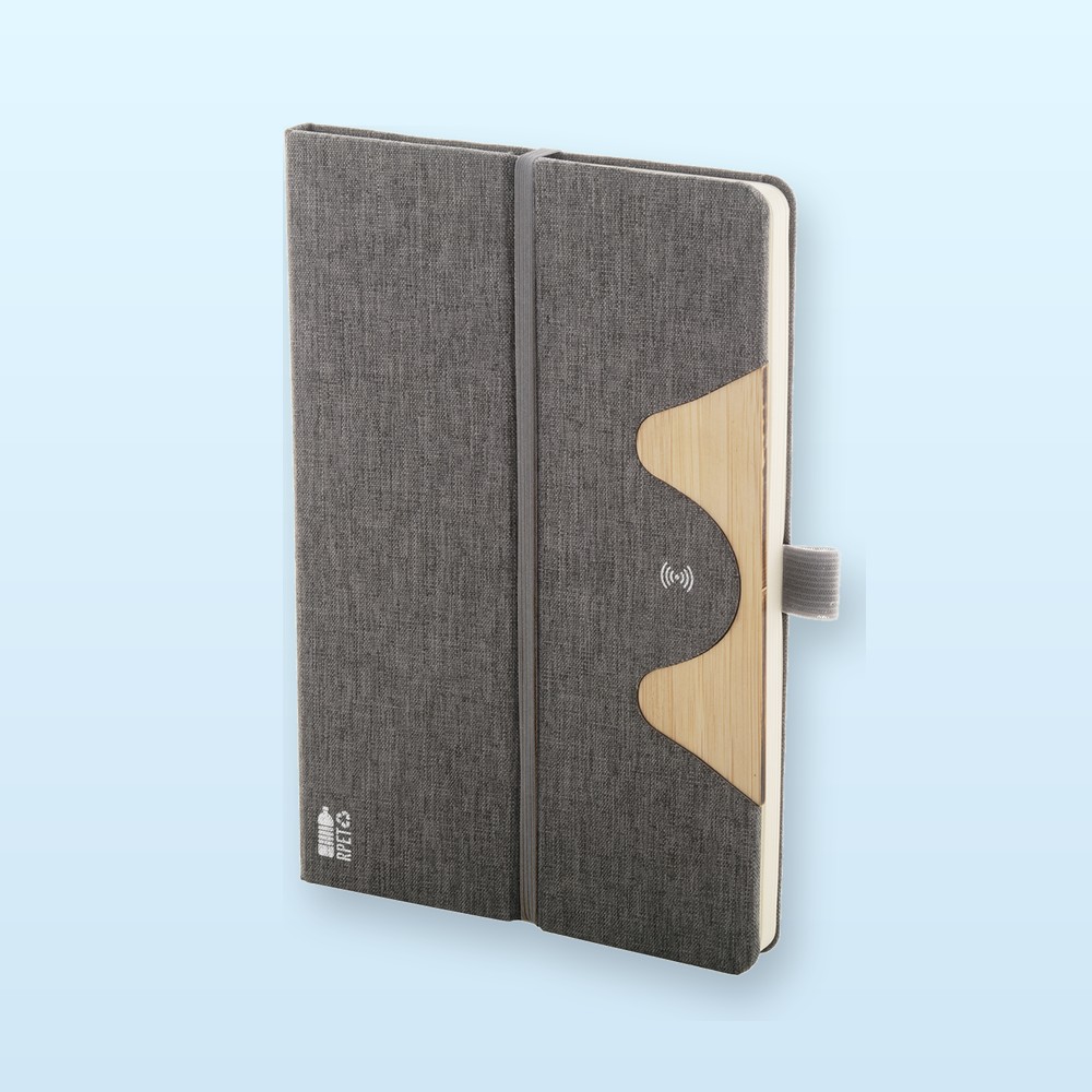 quaderno in RPET con caricatore wireless - grigio