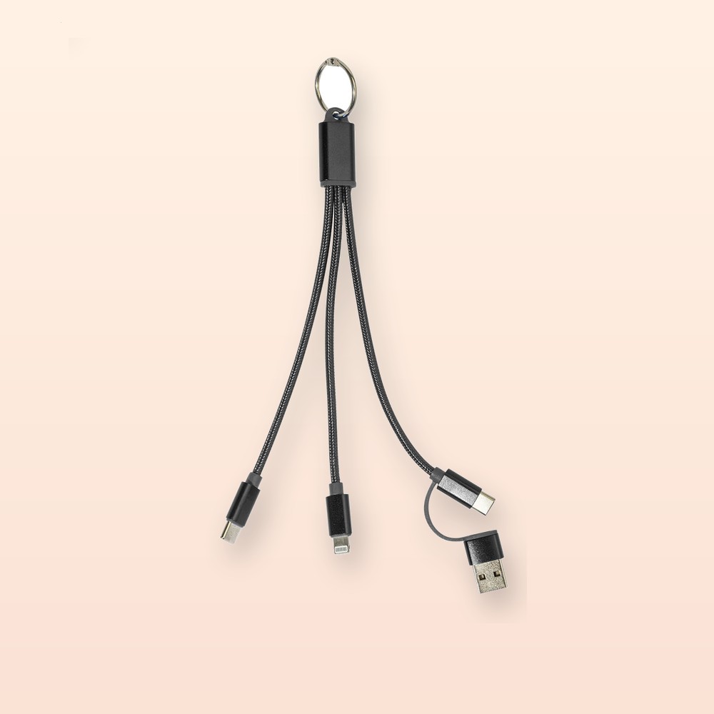 portachiavi con cavo di ricarica USB - nero