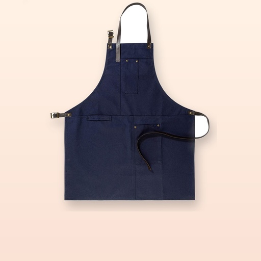 [BL-104066] grembiule in cotone - blu scuro