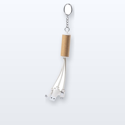 [BL-104736] portachiavi con cavo di ricarica USB - naturale