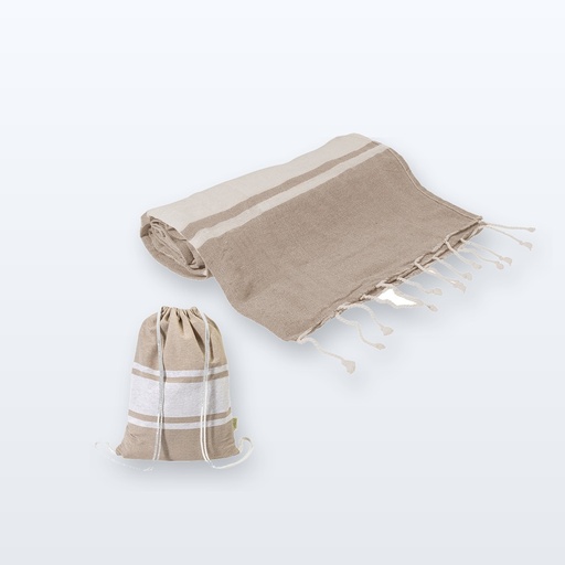 [BL-108265] telo mare in cotone riciclato e sacchetto con chiusura a coulisse - naturale