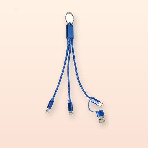 [BL-110776] portachiavi con cavo di ricarica USB - blu